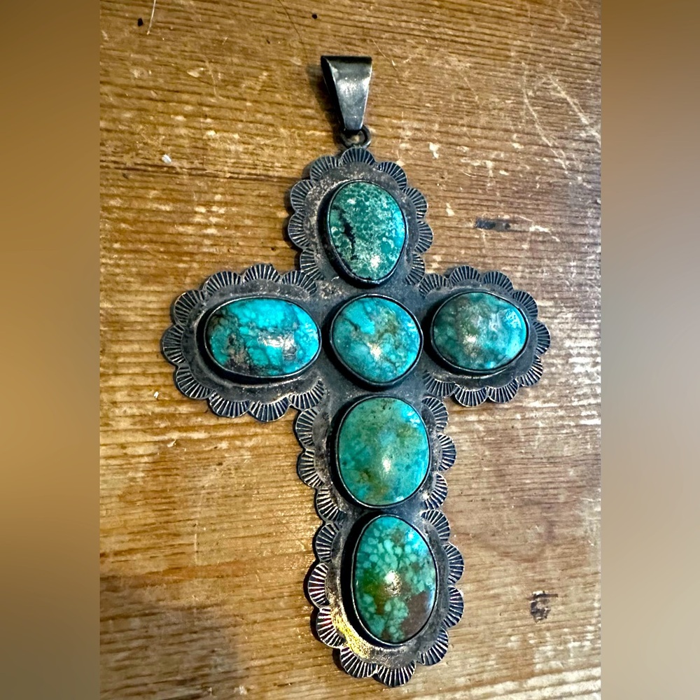 Federico Jimenez Turquoise and Sterling Silver Cross Pendant—collectors piece✨